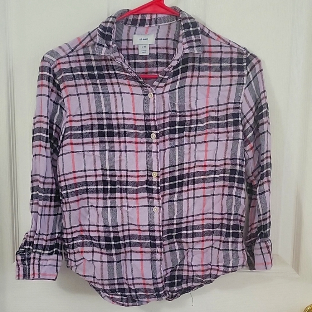 Purple red and black plaid long sleeve shirt